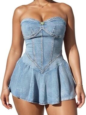 Strapless Denim Skater Dress